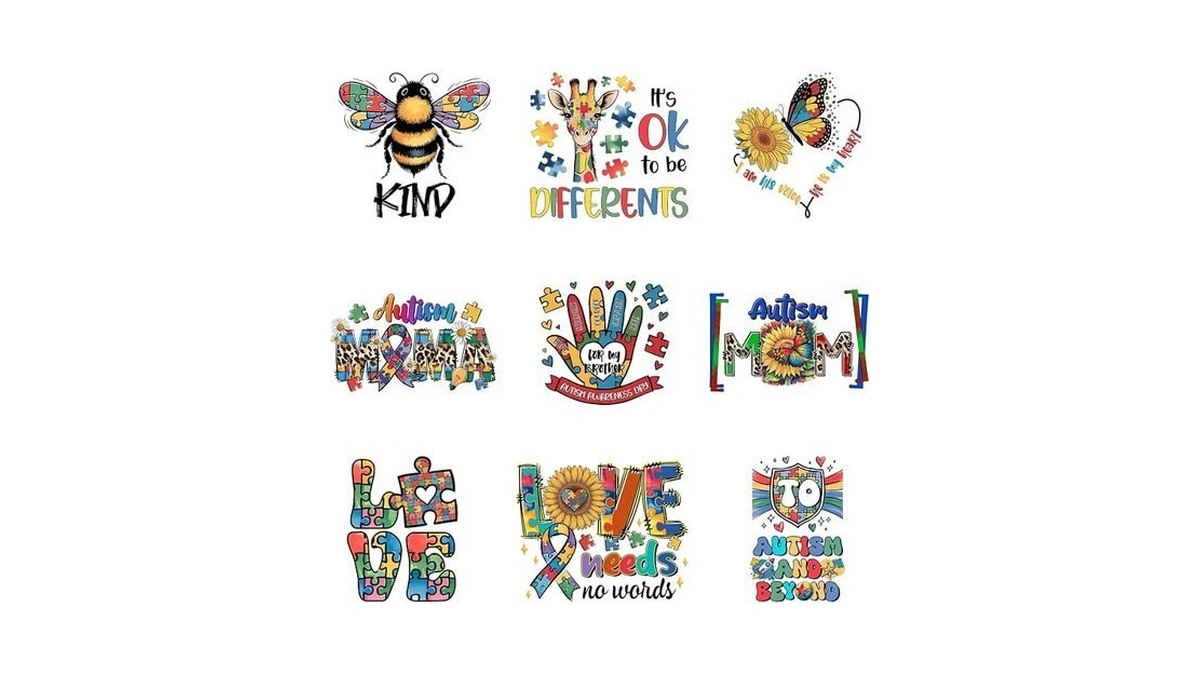 9pcs Autism Be Kind Iron On Transfer Patches For Clothing