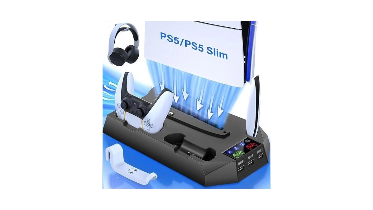Ps5 Slim Cooling Station With Controller Charging Station For Playstation
