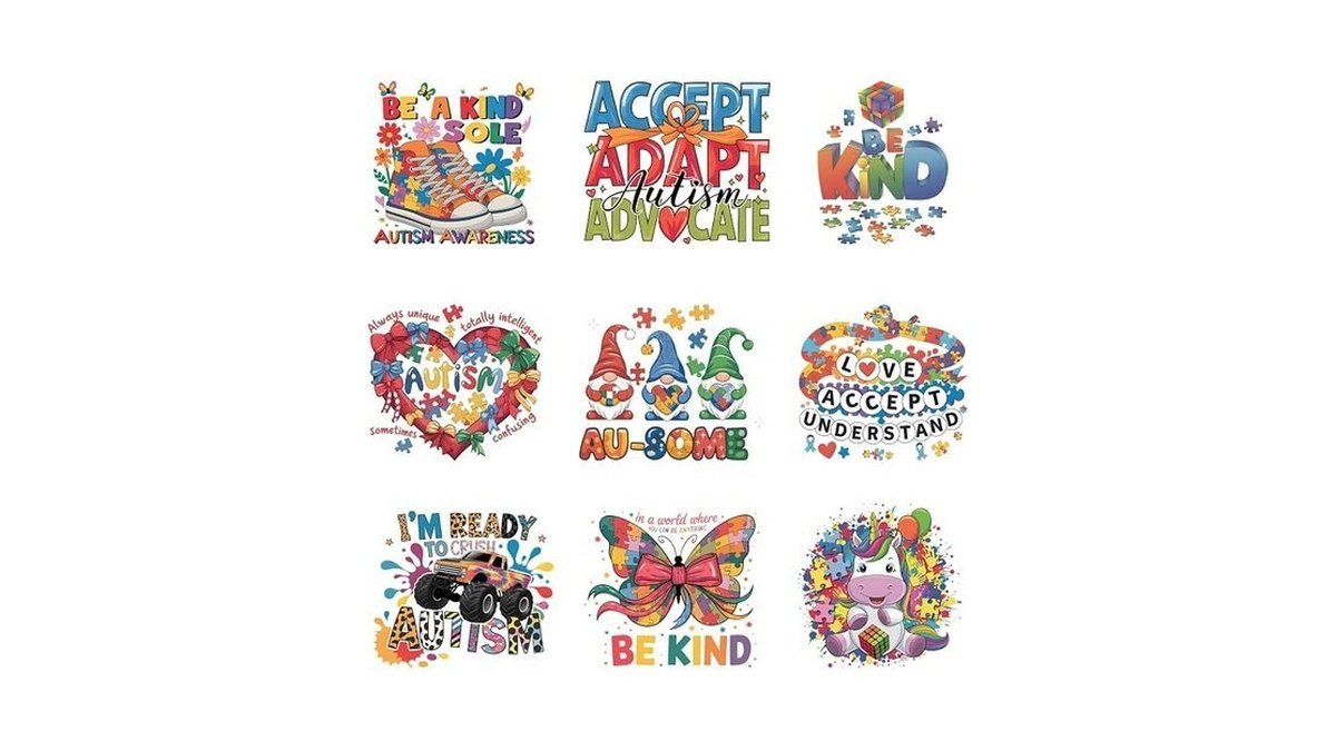 9pcs Autism Be Kind Iron On Decals For Clothing Diy