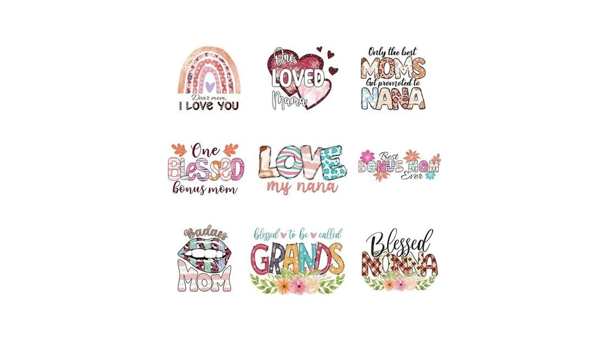 9pcs Blessed Mom Iron On Decals Heat Transfer For T-shirts