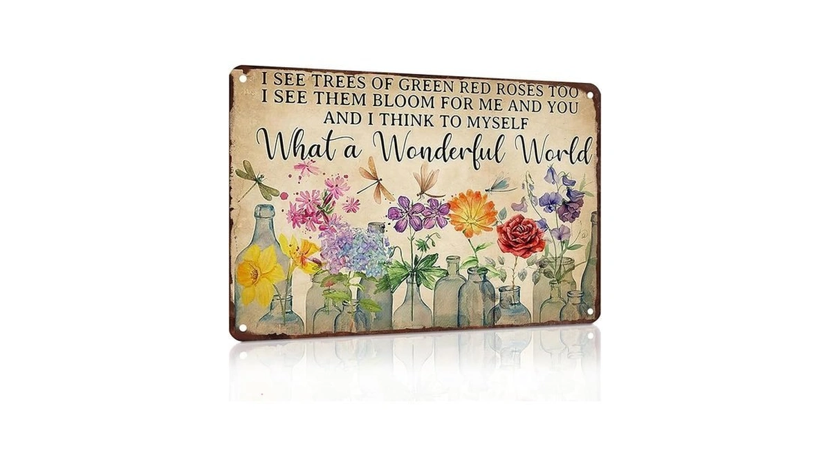 Aroutde Gardening Sign What A Wonderful World Vintage Flower Tin