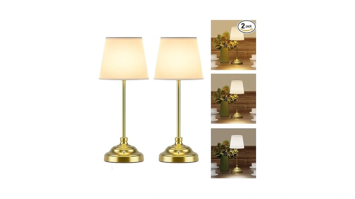 Aipsun Cordless Table Lamp, 2 Packs Gold Rechargeable Desk Lamp