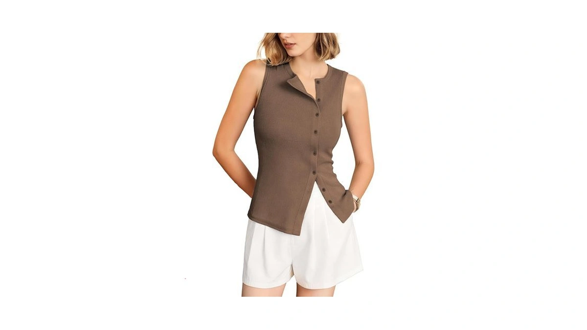 Outfeel Women's Asymmetric Button Down Tank Top - Cute Casual