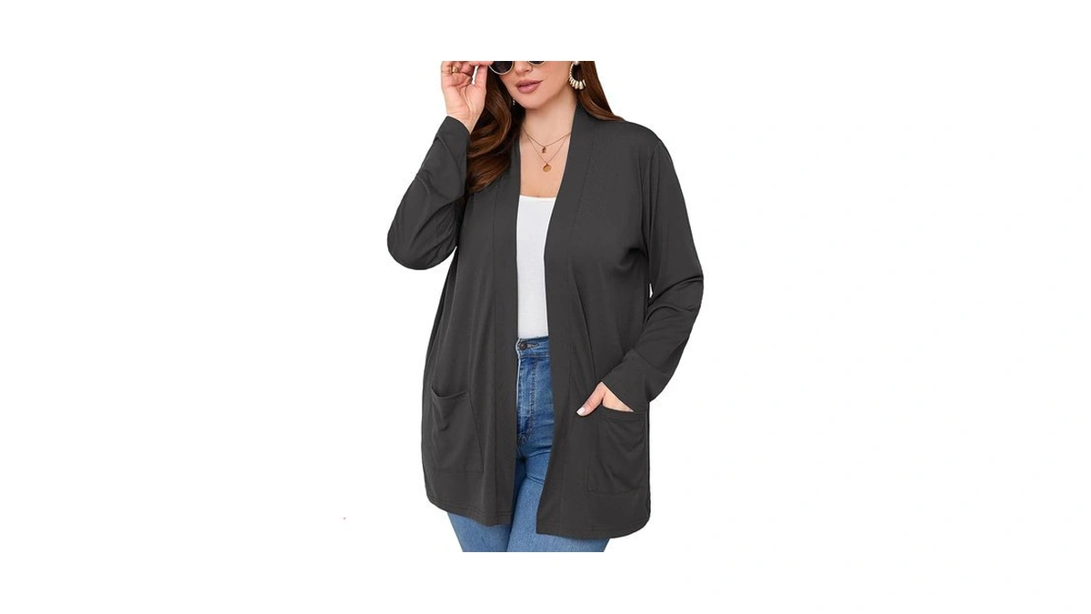 Auslook Women's Plus Size Lightweight Open Front Cardigan Dark Grey