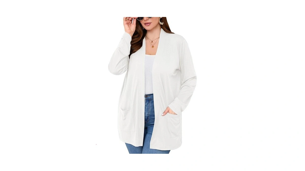 Auslook Women's Plus Size Lightweight Open Front Cardigan White 4x