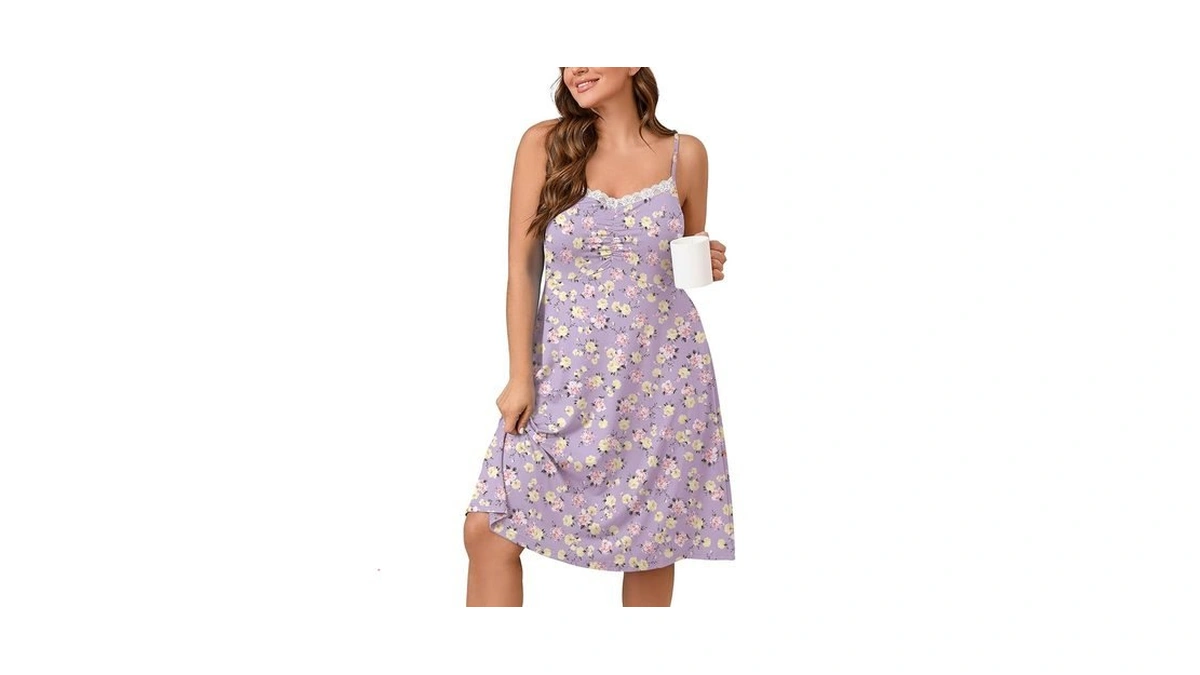 Auslook Plus Size Women's Nightgown Yellow Pink Roses 1x Spaghetti