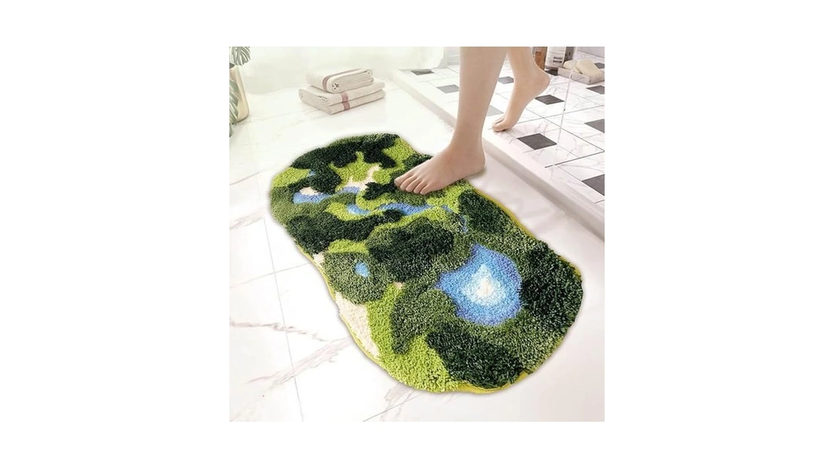 Yingshif 20"x35"green Moss Rugs Cute Shag Fluffy Bath Mat Grass