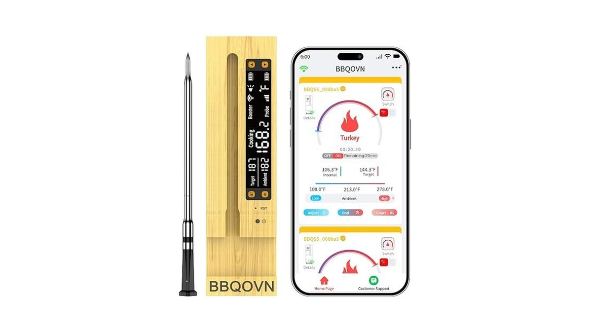 Bbqovn Wifi Sub-1g Wireless Meat Thermometer Unlimited Range 7 Nist