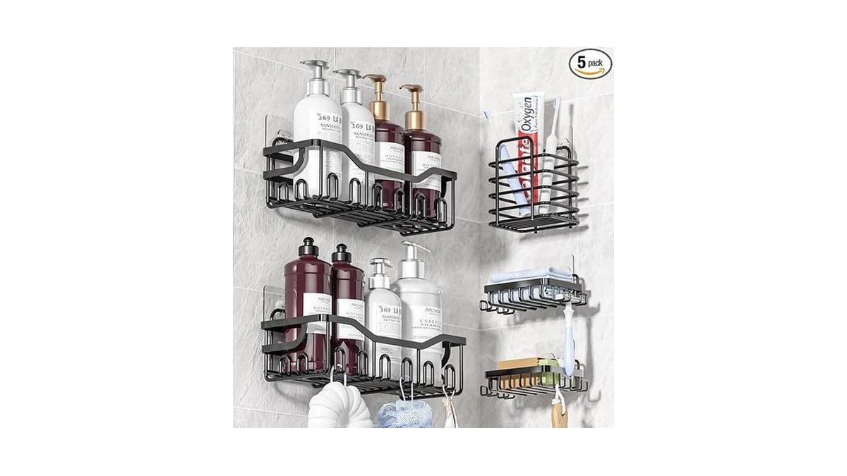 Dajyawon Shower Caddy Adhesive, 5 Pack Bathroom Wall Organizer Shelves