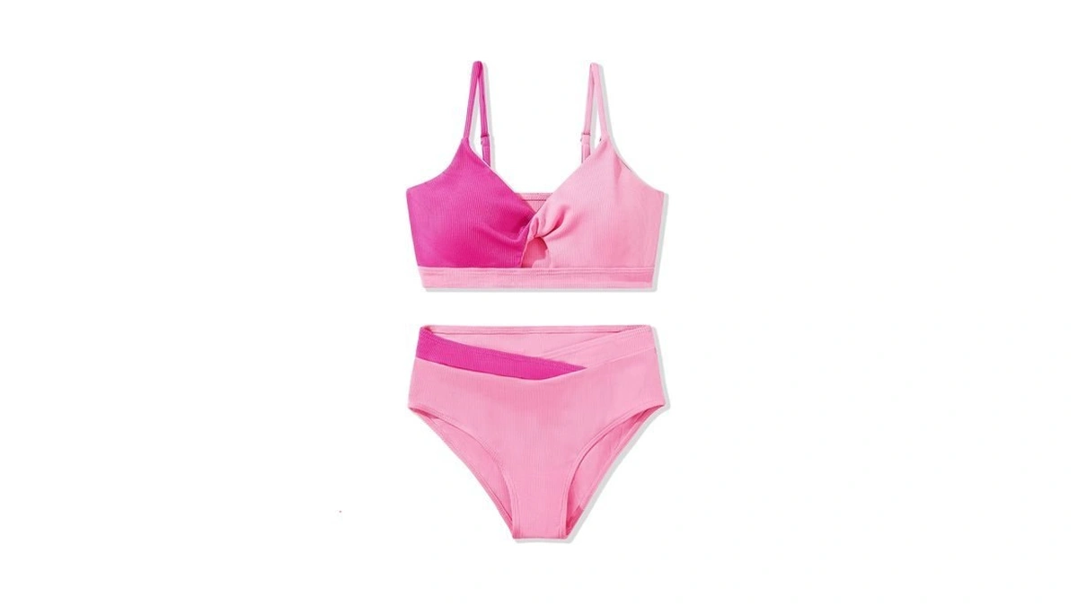 Bkixhv Girls Swimsuit Bathing Suit Color Block Twist Bikini Set