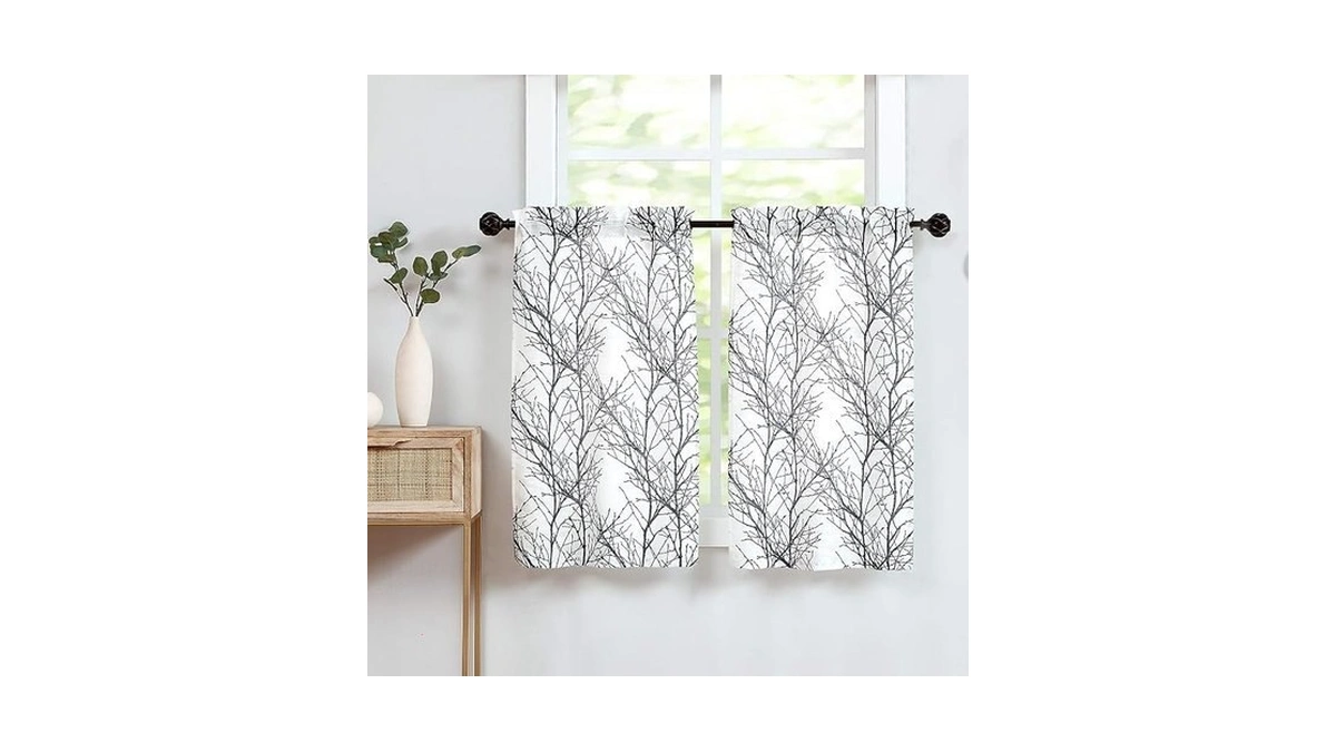 Fmfunctex White Black Kitchen Curtains For Bathroom Tree Branch Print