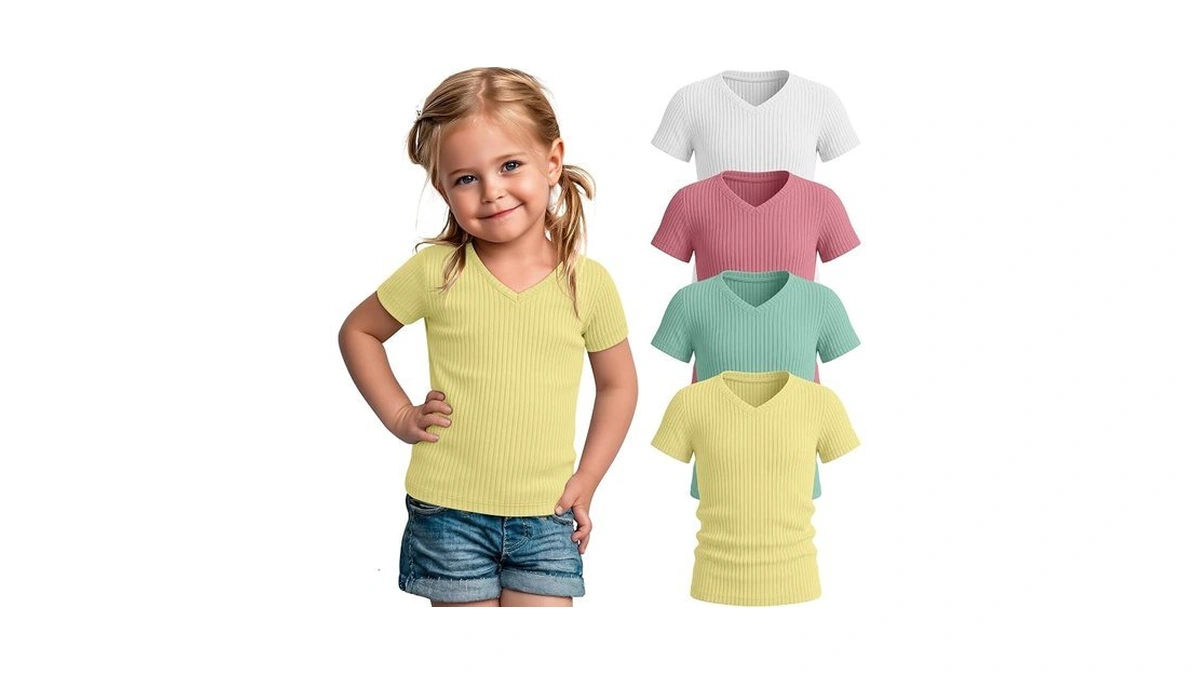 Yooaurvox 4 Pack Toddler Girls' Shirts Cotton Short Sleeve Ribbed