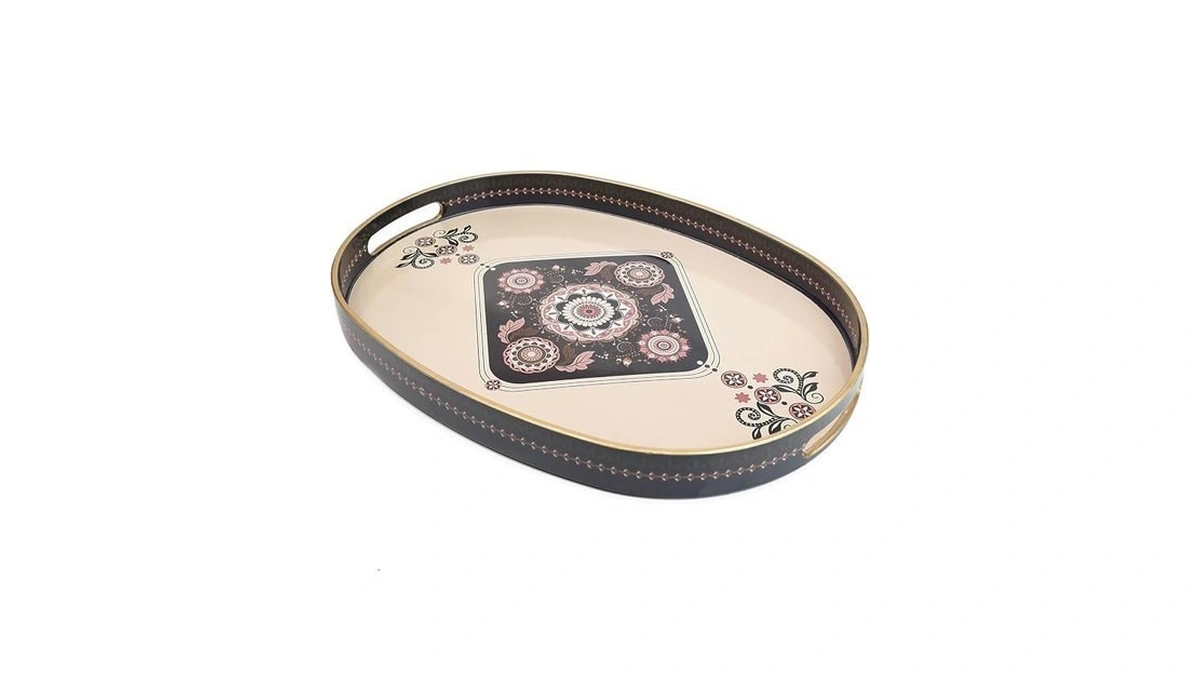 Omuriko Oval Plastic Serving Tray With Handles, Elegant Decorative Tray