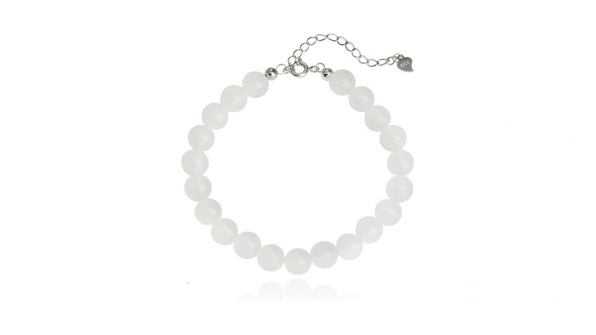 925 Sterling Silver Natural White Agate 8mm Round Beads Bracelet