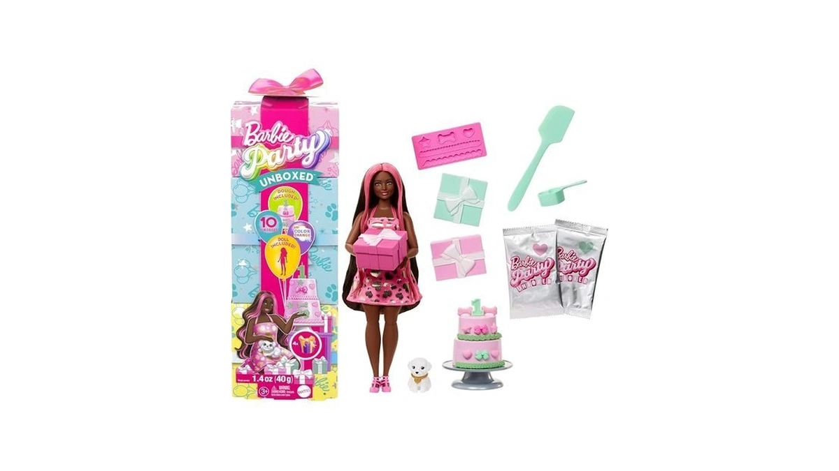 Barbie Party Unboxed Doll & Accessories, Pet Birthday Series Shimmerin’
