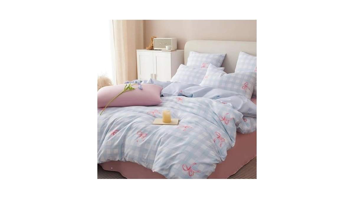 Erwinmu Girls Duvet Cover Set Queen Size Pink Bowknot And