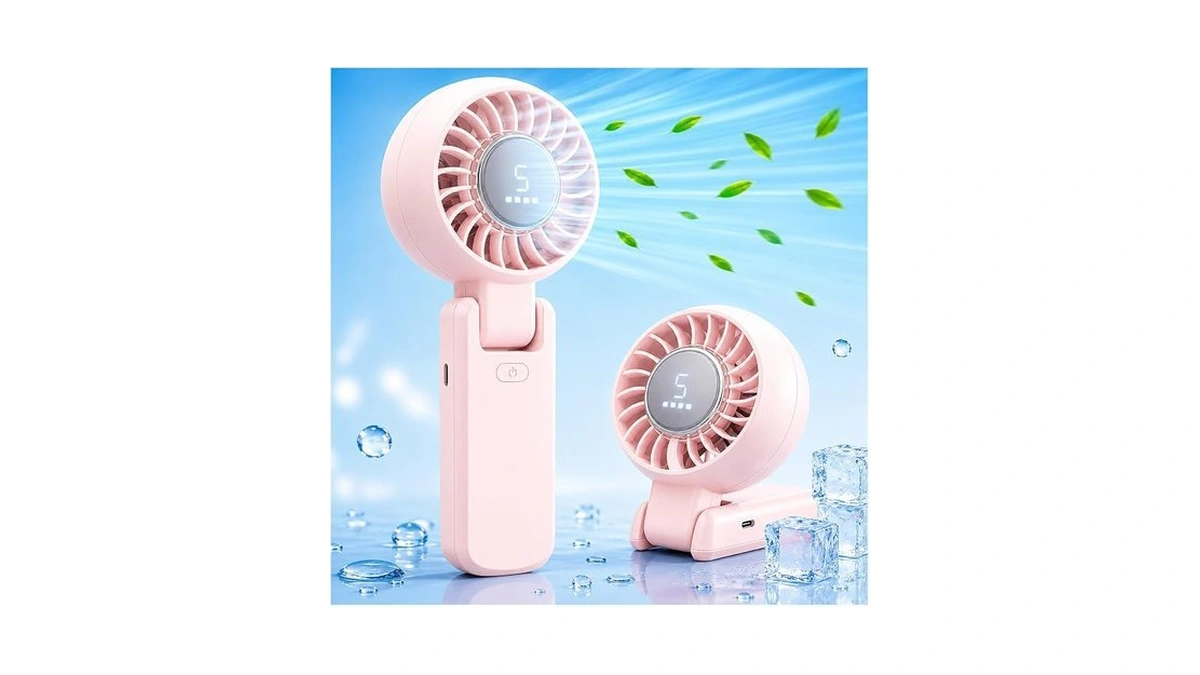 Zozoo Portable Fan, Usb Rechargeable 194°folding Handheld Fan,5 Speed&led Display