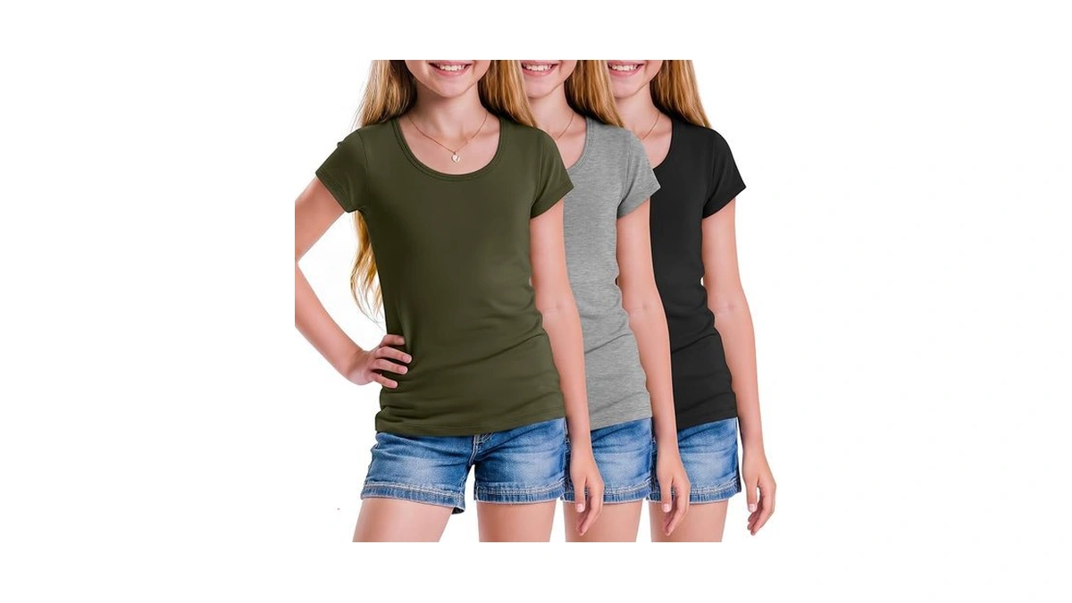 Yooaurvox 3 Pack Girls Shirts Tween Summer Basic Short Sleeve