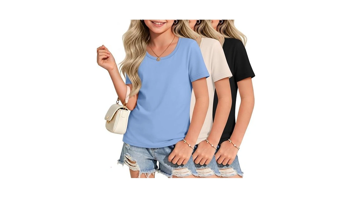 Lessonzoo 3 Pack Girl's Short Sleeve T Shirts Scoop Neck