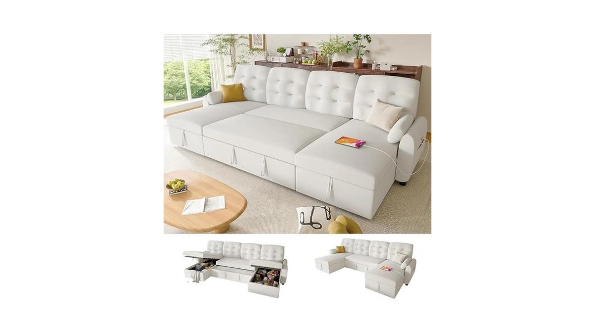 Ucloveria Sectional Sleeper Sofa Bed, 112" U-shaped Sectional Couches For