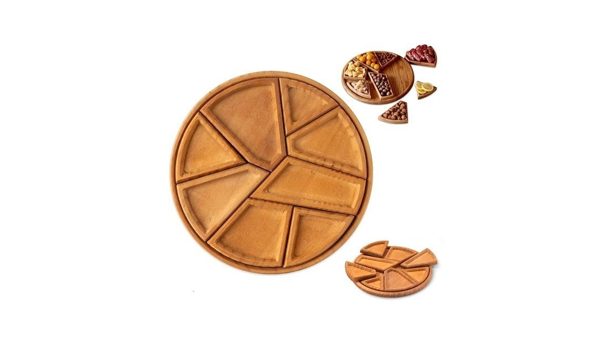Gqiril Wood Puzzle Serving Tray - Small Round Charcuterie Cheese