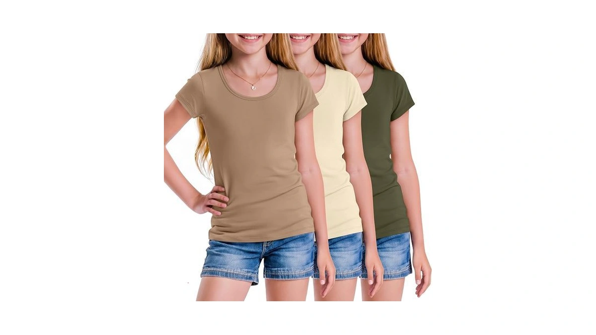 Yooaurvox 3 Pack Girls Shirts Tween Summer Basic Short Sleeve