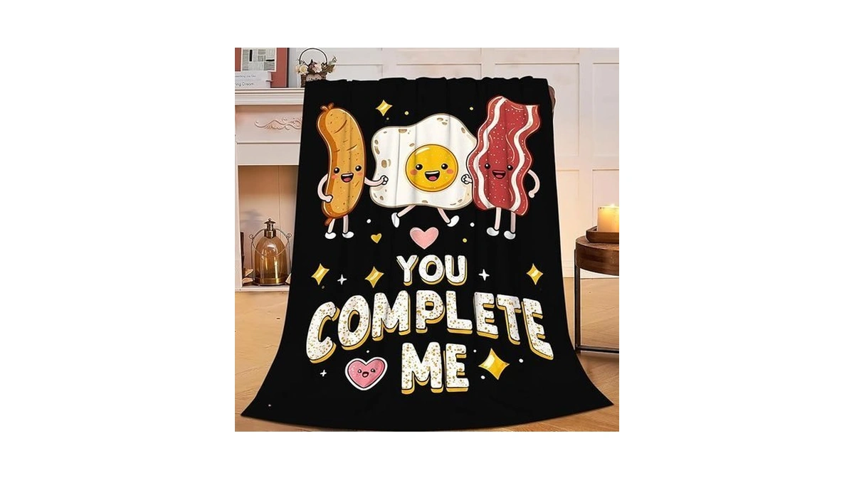 Taimeng Bacon Egg Sausage Cartoon Food Blanket, Funny Breakfast Throw