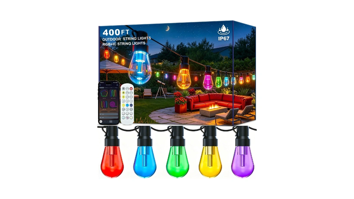 Ailbton 400ft Rgb+ic Smart Outdoor String Lights, Ip67 Waterproof Led