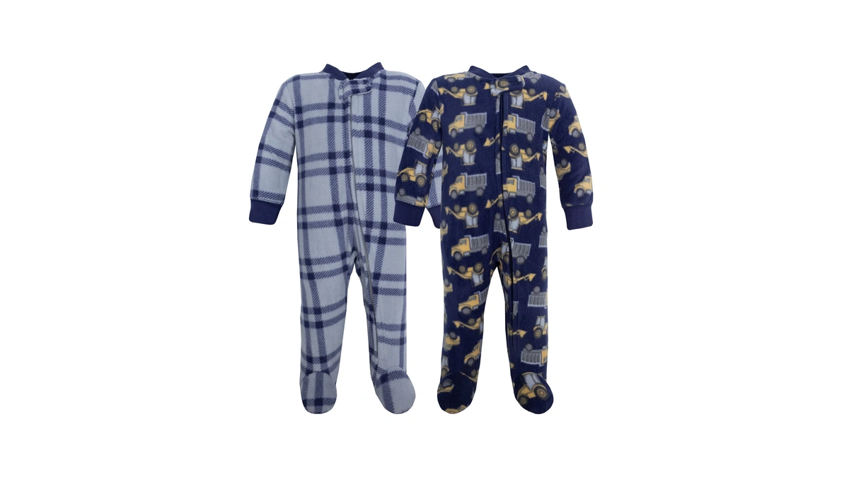 Hudson Baby Infant Boys Fleece Sleep And Play, Construction Trucks,