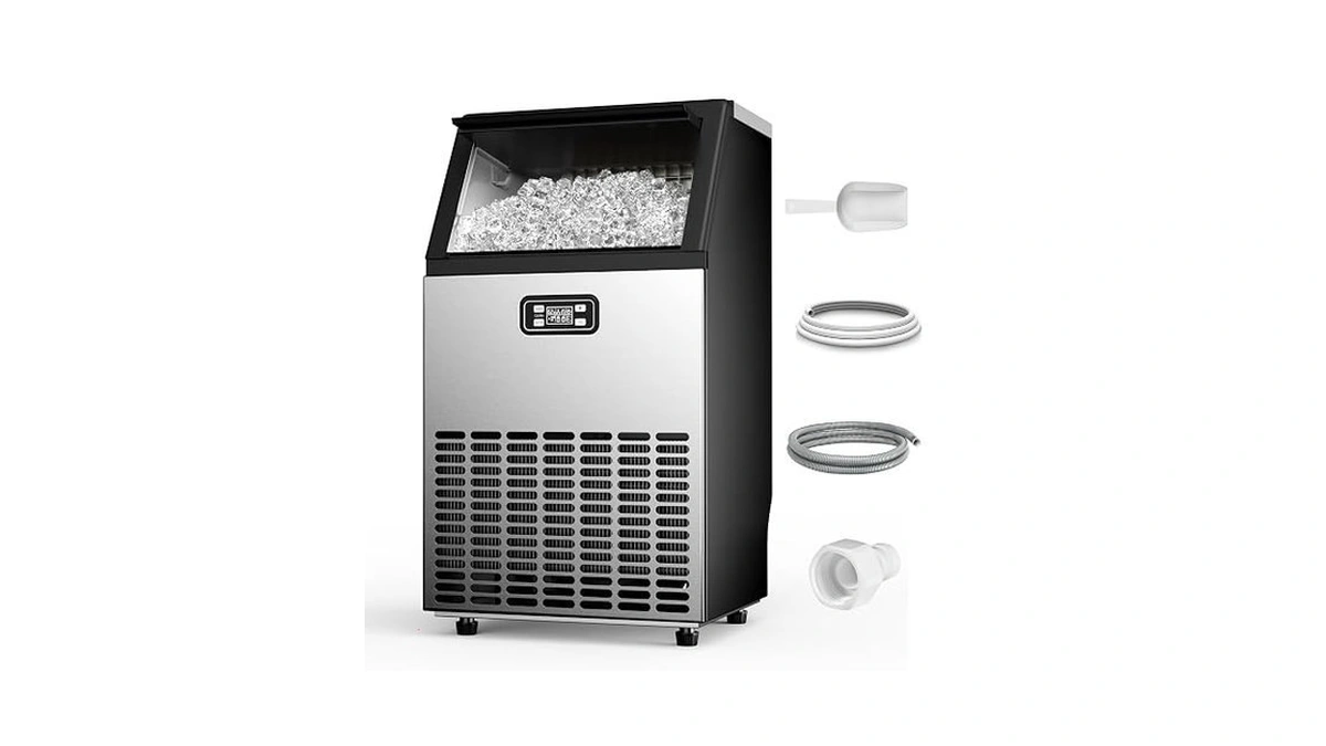 Feelfunn Commercial Ice Maker Machine - 100lbs/24h, 33lbs Storage Capacity,