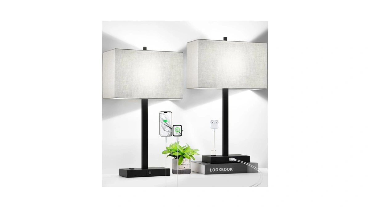 21" Touch Bedside Lamps With 2 Usb & Ac Outlets,