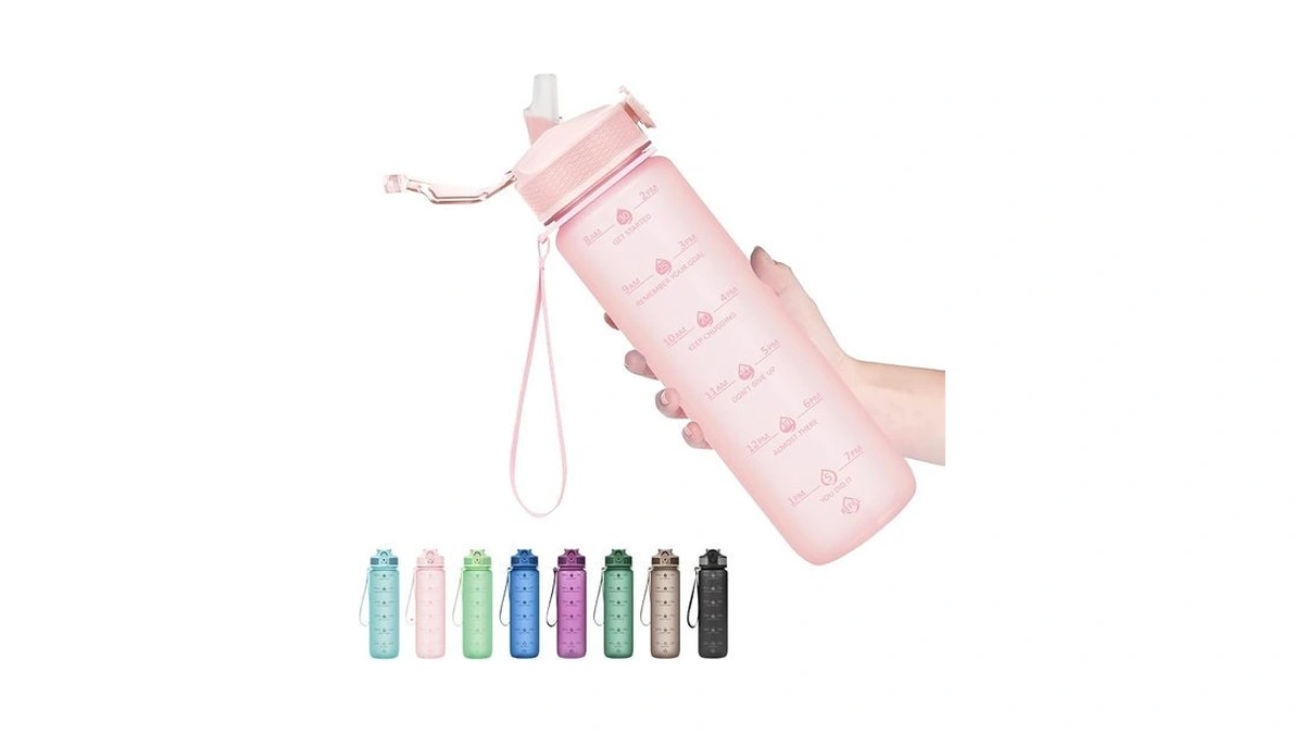 Hyeta Plastic Water Bottle With Straw & Time Marker, 32oz