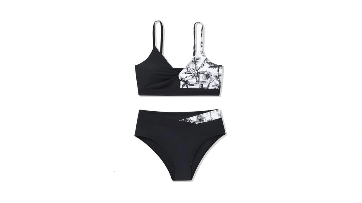 Bkixhv Girls 2 Piece Swimsuit Bikini Set Color Block Tropical