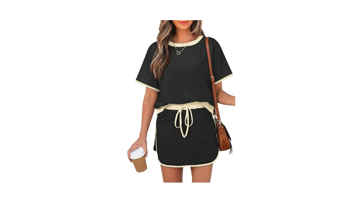 Opemiby Fashion Summer Two Piece Set Crewneck Tshirt And Short