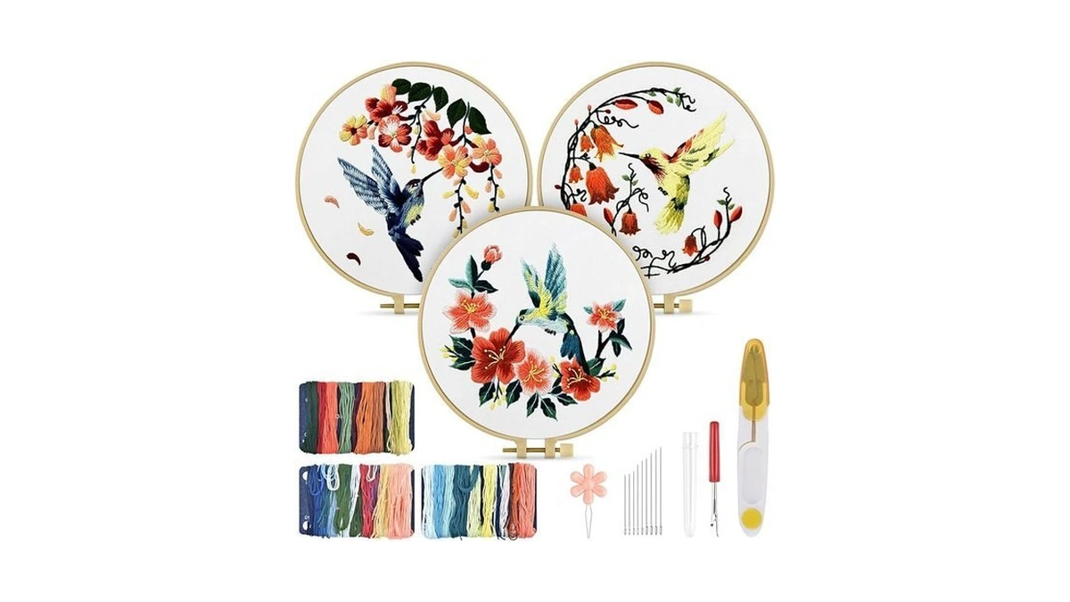 Tindtop Hummingbird And Flower Embroidery Kit For Adults