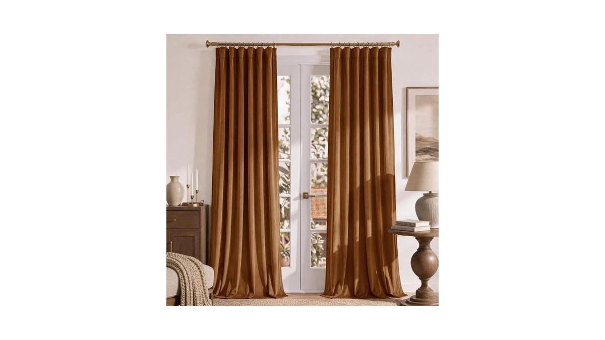 Ryb Home Burnt Orange Velvet Curtains, Fall Curtains For Living