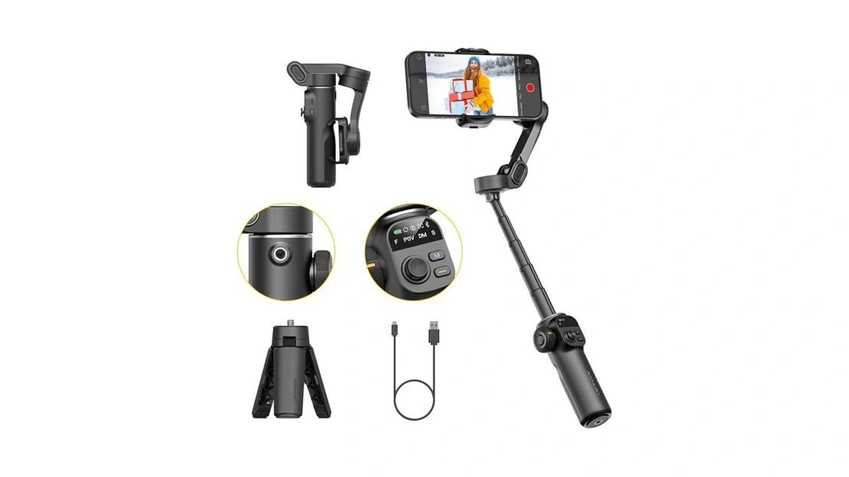 Aochuan Gimbal Stabilizer For Iphone, 3-axis Phone Gimbal Built In