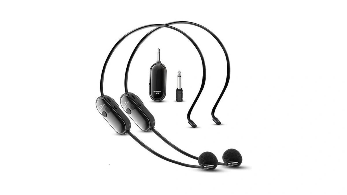 Wireless Headset Microphone System Double: 2.4g Cordless Mic Head For