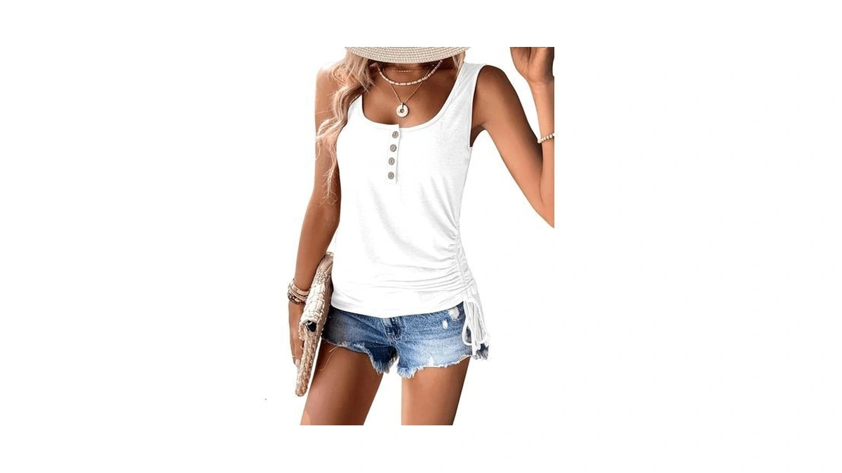 Summer Tops For Women Casual Sleeveless Tank Tops Ruched Drawstring