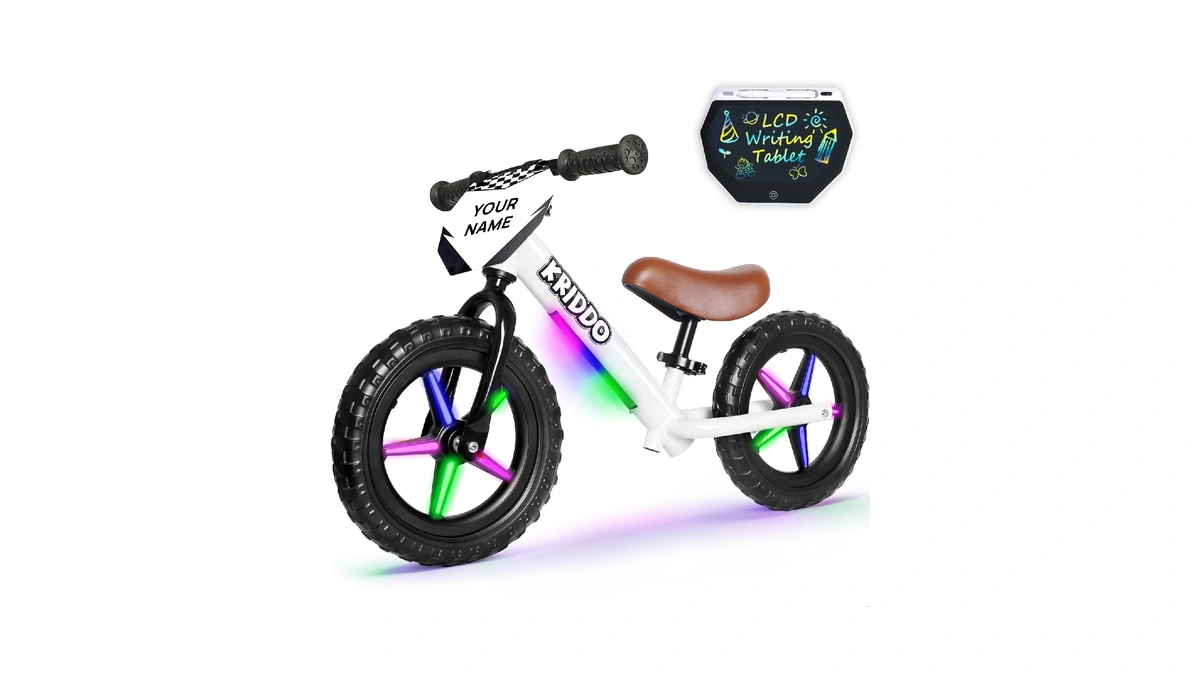 Kriddo Toddler Balance Bike 2 Years Old, 12-inch Colorful Lighting-up
