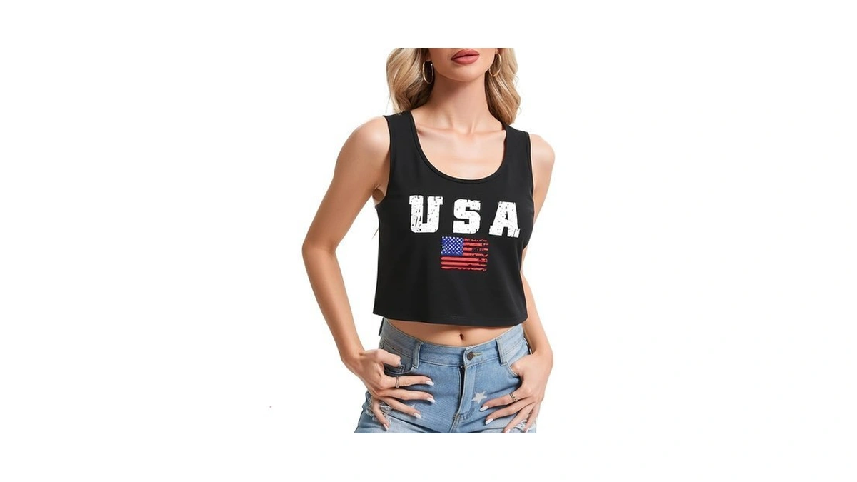 Leacoolkey Women's American Flag Crop Tank 4th Of July Patriotic