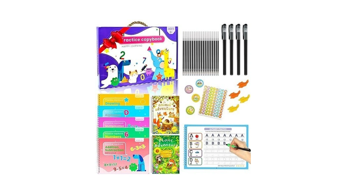 Natugi Magic Grooved Writing Practice Books For Kids，reusable Letters And