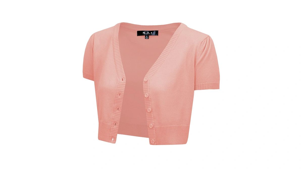 Yemak Women's Cropped Bolero Cardigan – Short Sleeve V-neck Basic