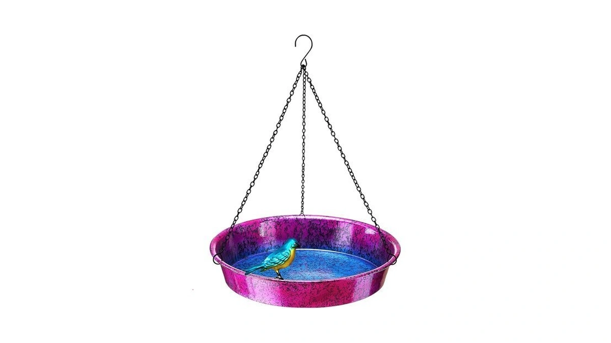 Hanging Bird Bath For Outside, 11.5β Metallic Purple & Blue