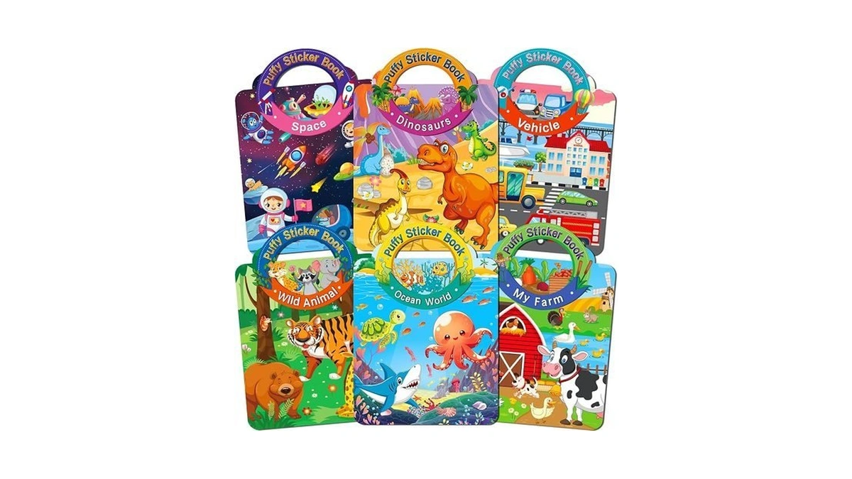 Elfew 6pack Reusable Sticker Books For Toddlers 2-4, 3d Puffy