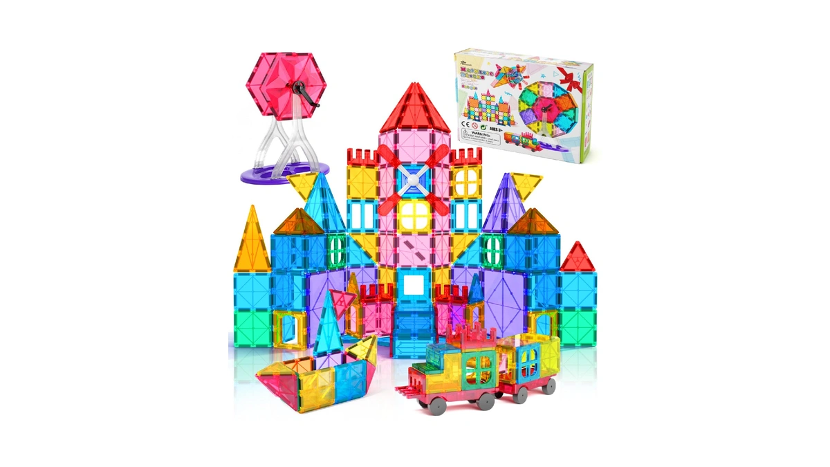 Jasonwell 100pcs Magnetic Tiles Building Blocks Set For Boys Girls