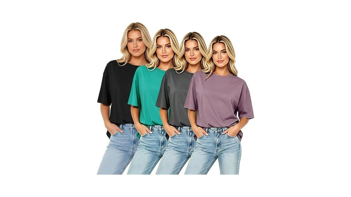 4 Pack Oversized T Shirts For Women Short Sleeve Crewneck
