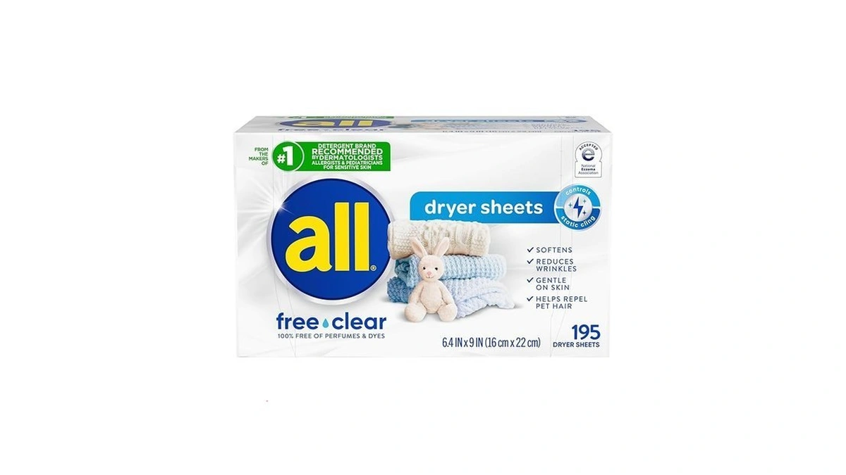 All Free Clear Fabric Softener Dryer Sheets For Sensitive Skin,