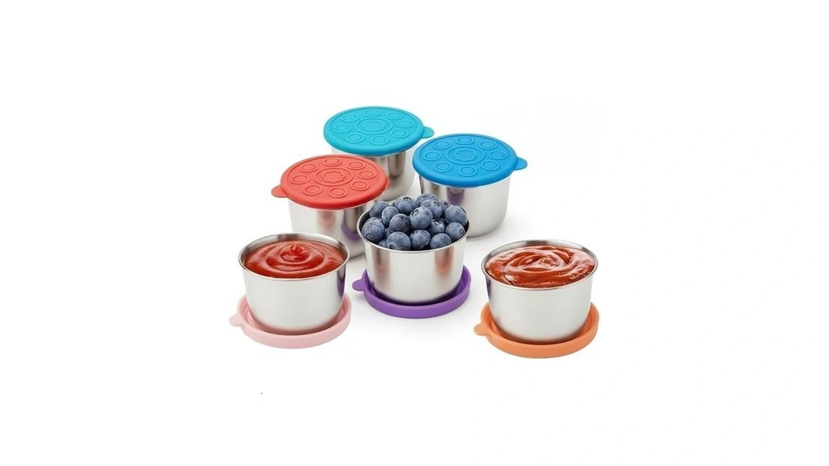 Newception 6pcs 1.6oz Stainless Steel Condiment Cups With Leak-proof Lids