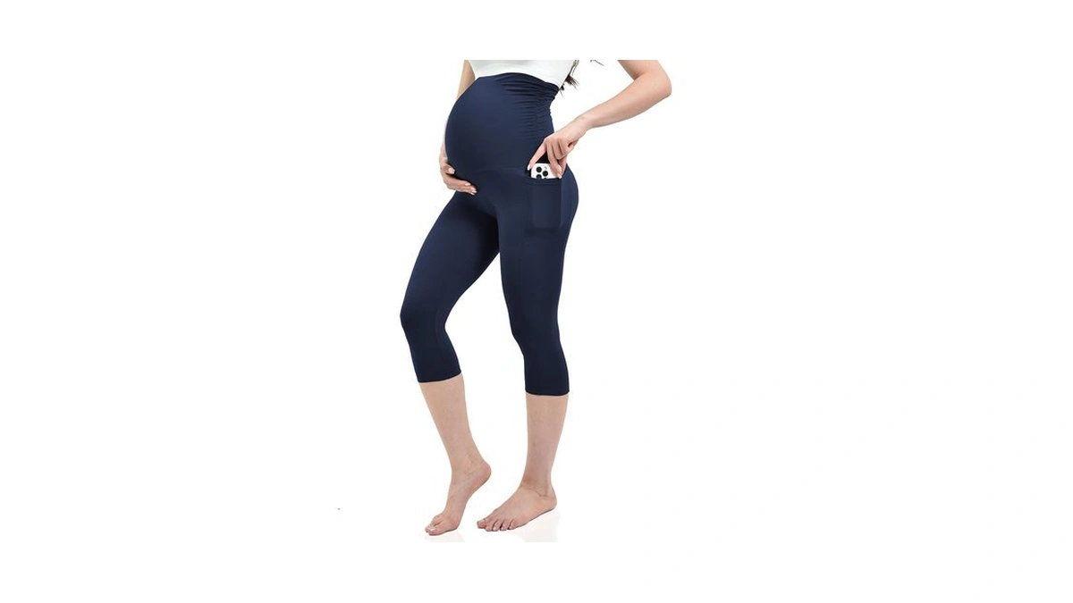 Ipletix Maternity Capris Leggings With Pockets Over The Belly, Yoga